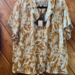 Ava & Viv Women's Floral Button Down Shirt - Brown and White